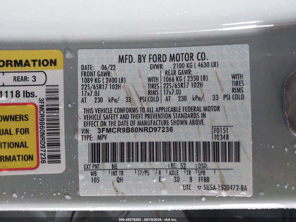 3FMCR9B60NRD97236 2022 FORD BRONCO SPORT photo no. 9