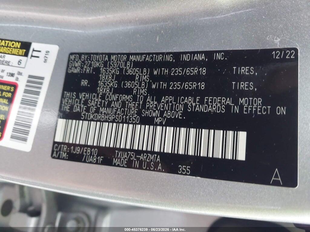 5TDKDRBH9PS011350 2023 TOYOTA HIGHLANDER photo no. 9