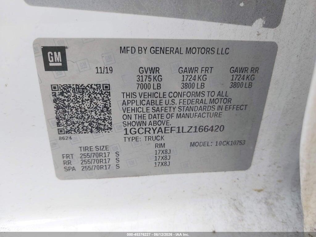 1GCRYAEF1LZ166420 2020 CHEVROLET SILVERADO 1500 photo no. 9