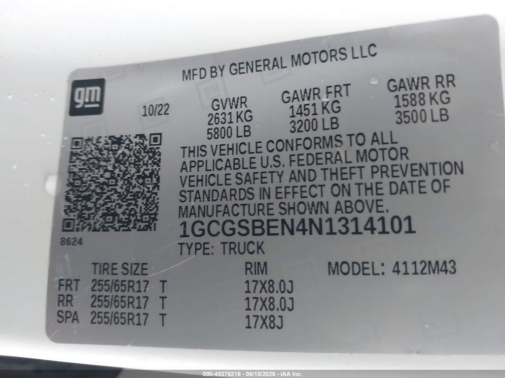 1GCGSBEN4N1314101 2022 CHEVROLET COLORADO photo no. 9