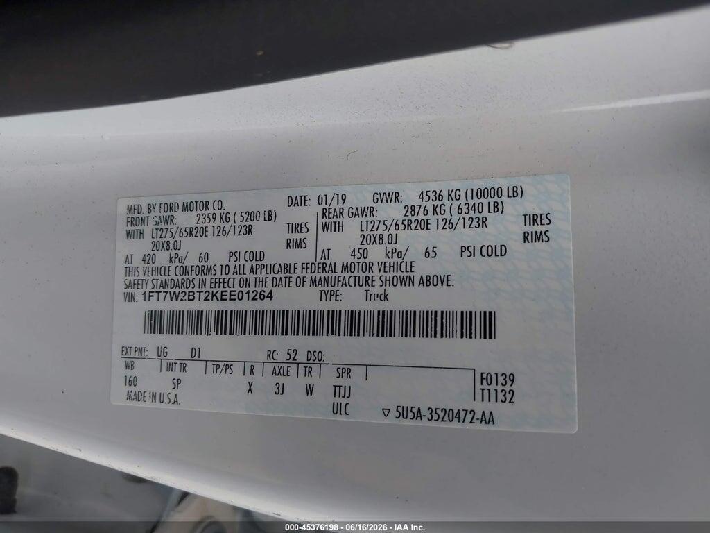 1FT7W2BT2KEE01264 2019 FORD F-250 photo no. 9