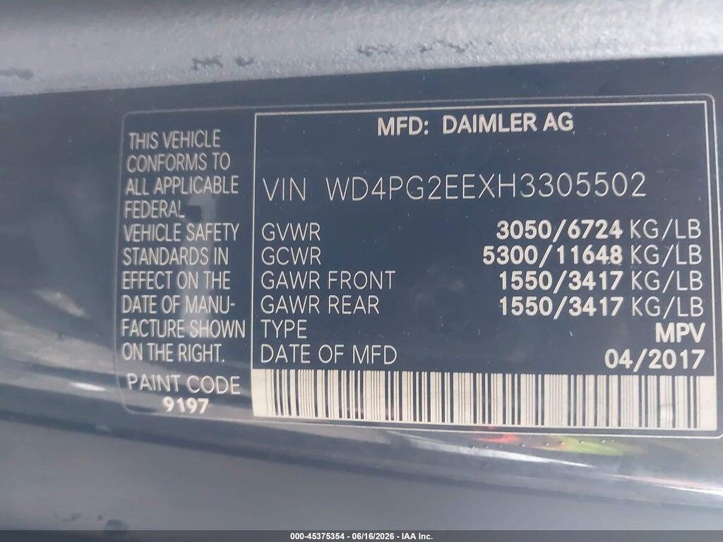 WD4PG2EEXH3305502 2017 MERCEDES-BENZ METRIS photo no. 9