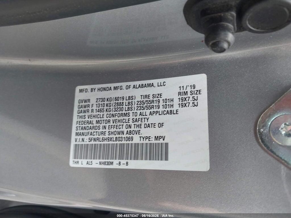 5FNRL6H9XLB031069 2020 HONDA ODYSSEY photo no. 9