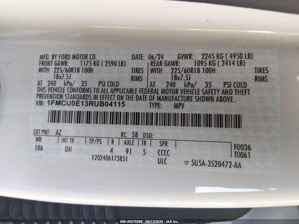 1FMCU0E13RUB04115 2024 FORD ESCAPE photo no. 9