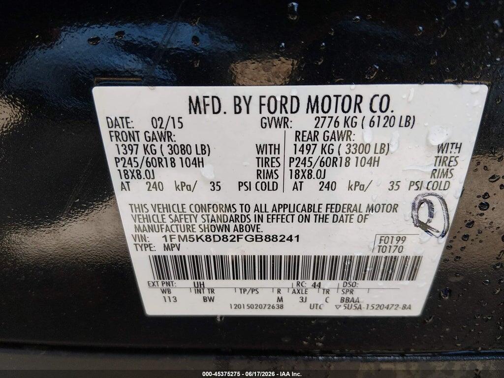 1FM5K8D82FGB88241 2015 FORD EXPLORER photo no. 9