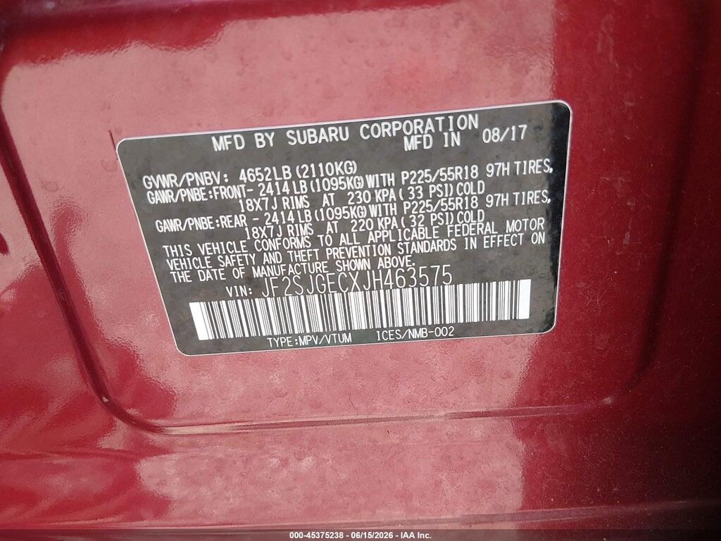 JF2SJGECXJH463575 2018 SUBARU FORESTER photo no. 9
