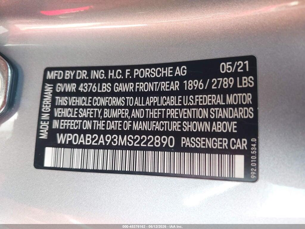 WP0AB2A93MS222890 2021 PORSCHE 911 photo no. 9