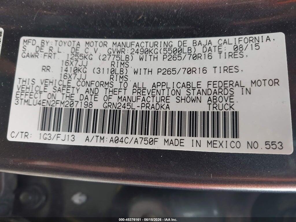 3TMLU4EN2FM207198 2015 TOYOTA TACOMA photo no. 9