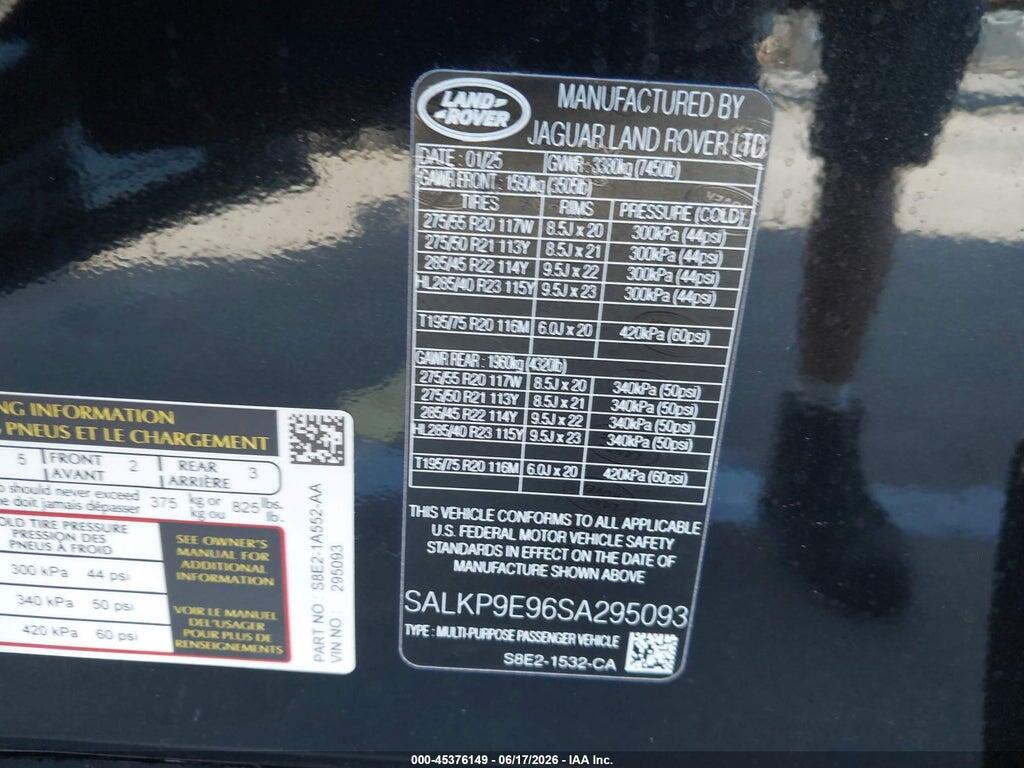 SALKP9E96SA295093 2025 LAND ROVER RANGE ROVER photo no. 9