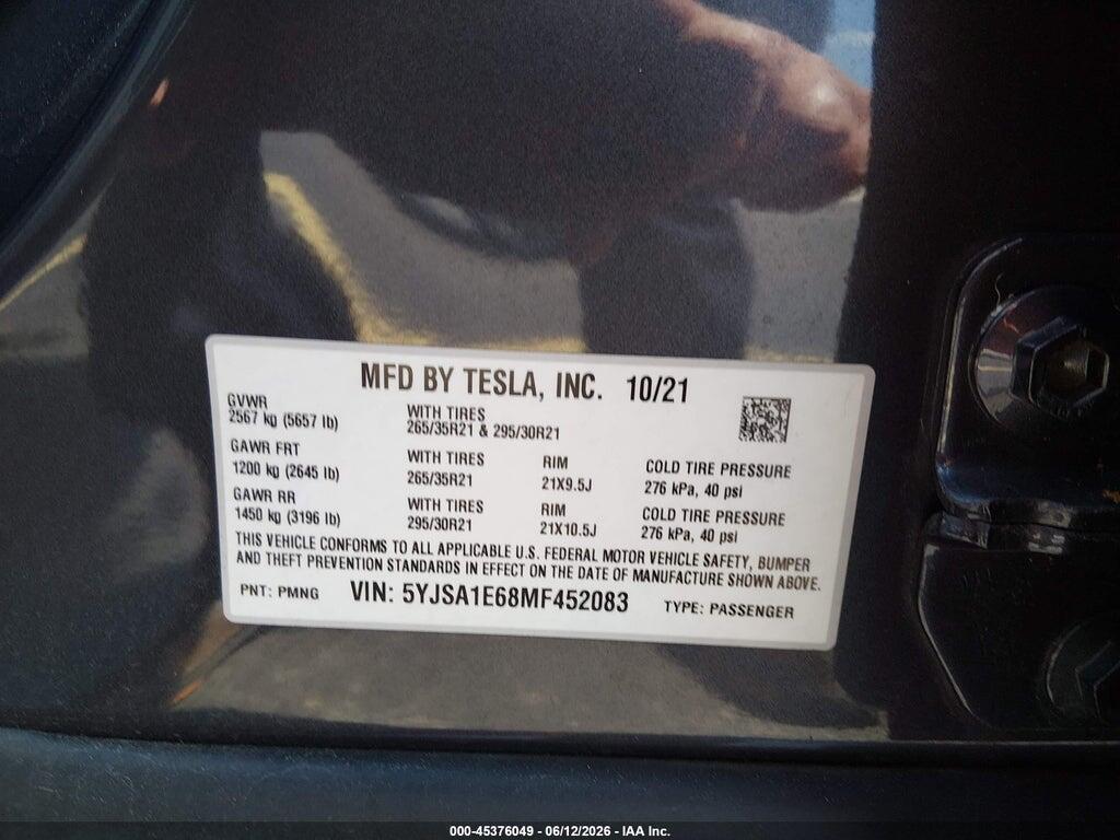 5YJSA1E68MF452083 2021 TESLA MODEL S photo no. 9