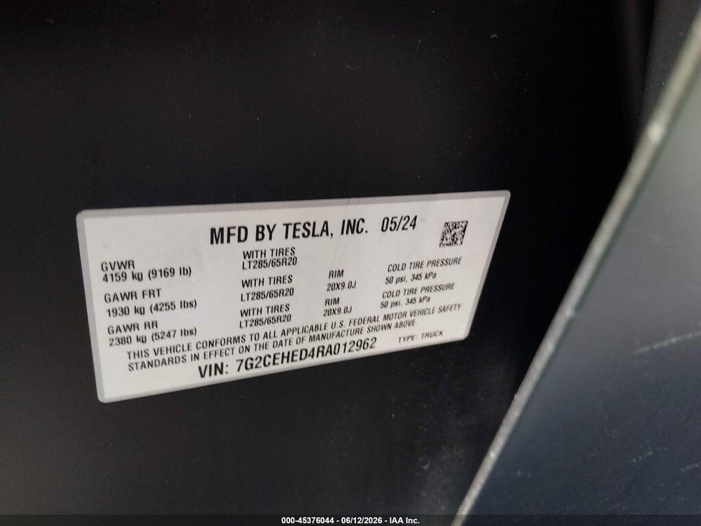 7G2CEHED4RA012962 2024 TESLA CYBERTRUCK photo no. 9