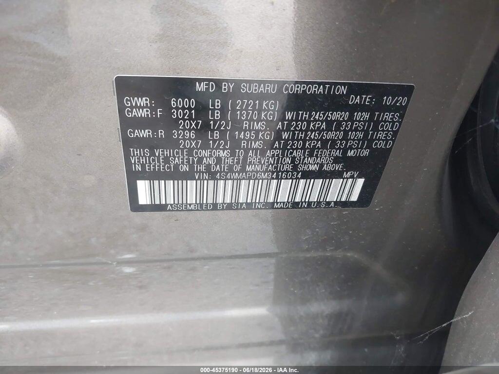 4S4WMAPD6M3416034 2021 SUBARU ASCENT photo no. 9