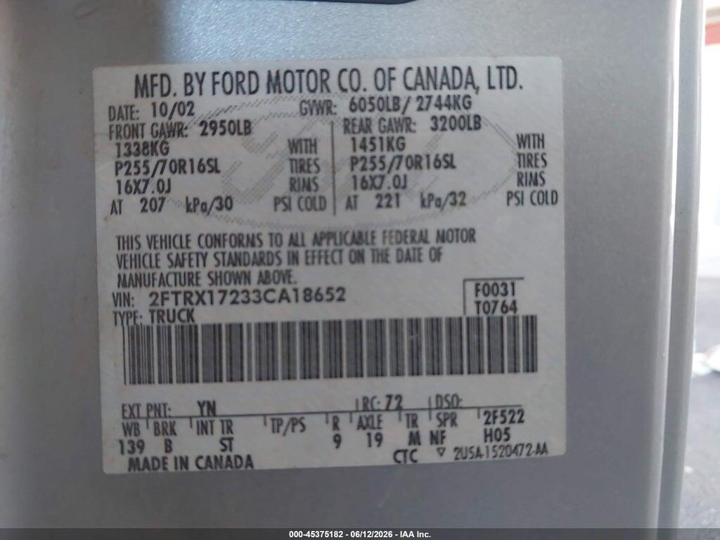 2FTRX17233CA18652 2003 FORD F-150 photo no. 9