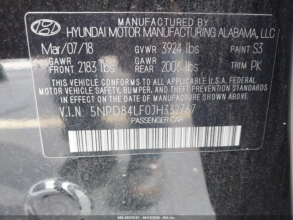 5NPD84LF0JH332767 2018 HYUNDAI ELANTRA photo no. 9