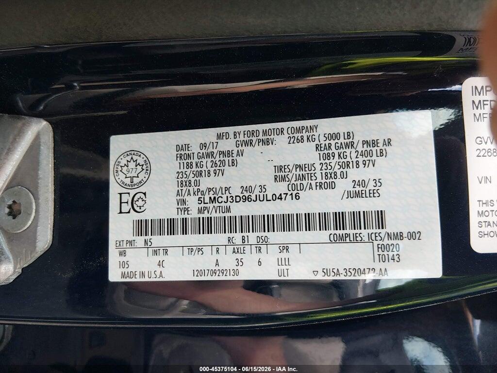 5LMCJ3D96JUL04716 2018 LINCOLN MKC photo no. 9