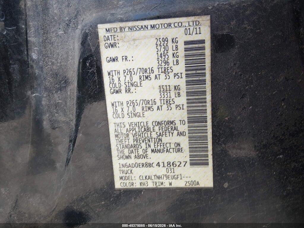 1N6AD0ER8BC418627 2011 NISSAN FRONTIER photo no. 9