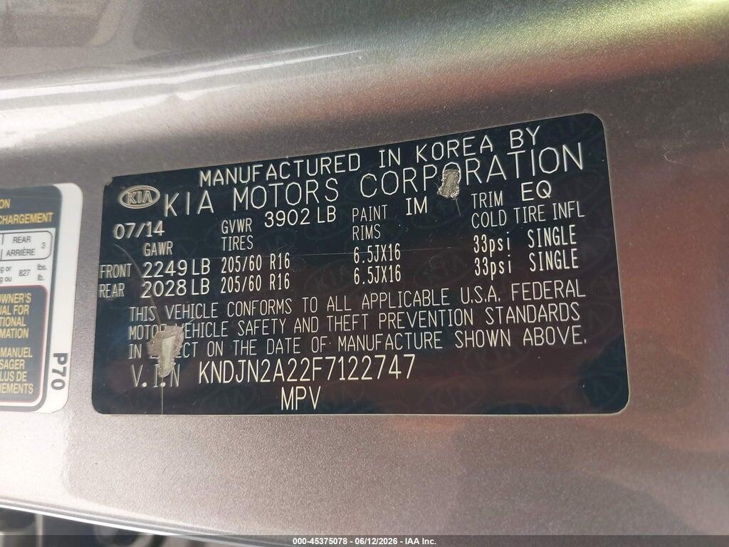 KNDJN2A22F7122747 2015 KIA SOUL photo no. 9