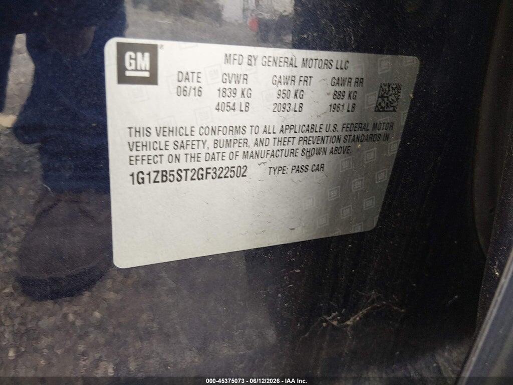 1G1ZB5ST2GF322502 2016 CHEVROLET MALIBU photo no. 9