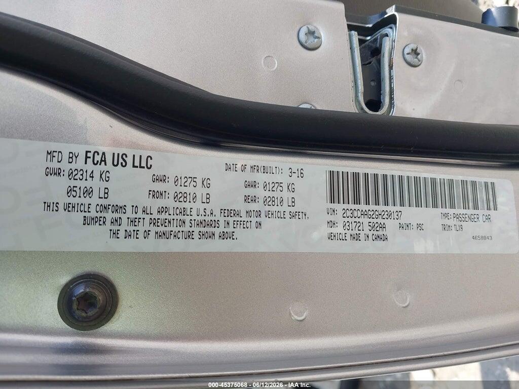 2C3CCAAG2GH230137 2016 CHRYSLER 300 photo no. 9