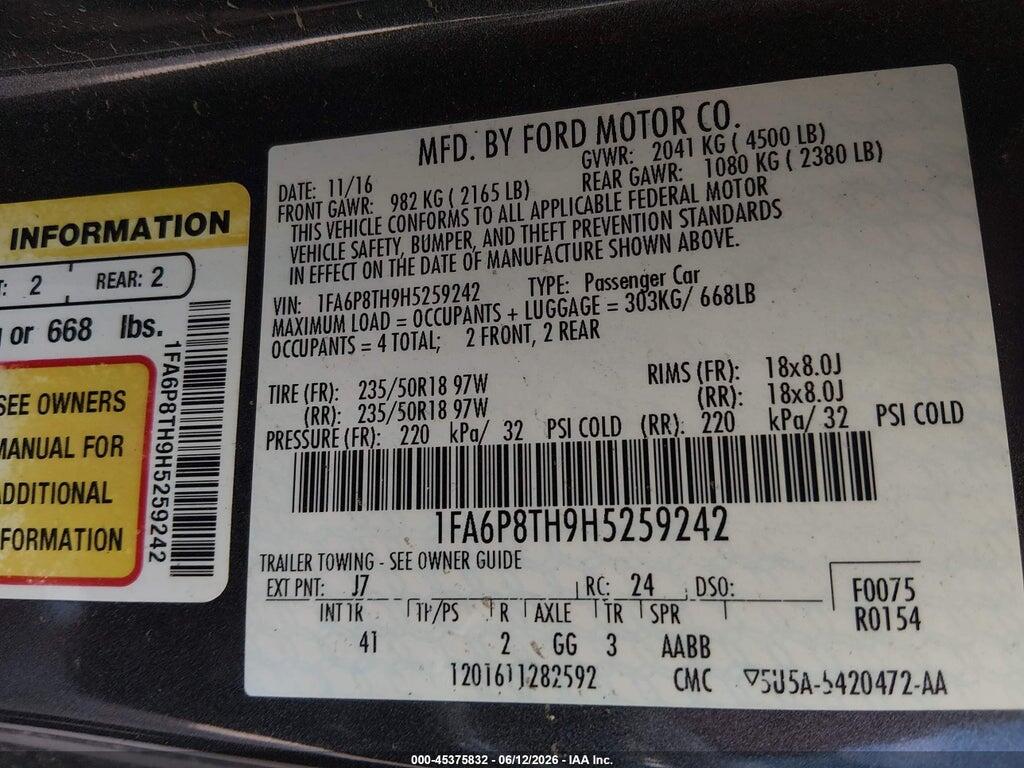 1FA6P8TH9H5259242 2017 FORD MUSTANG photo no. 9