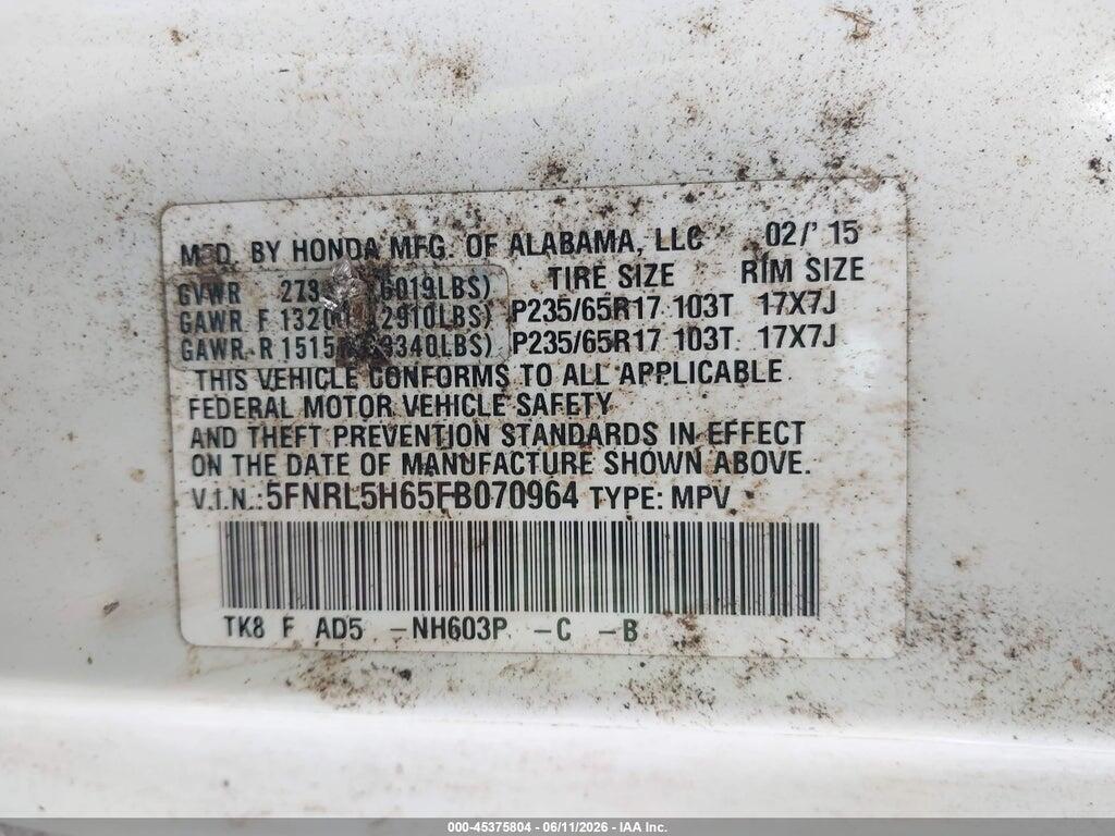 5FNRL5H65FB070964 2015 HONDA ODYSSEY photo no. 9