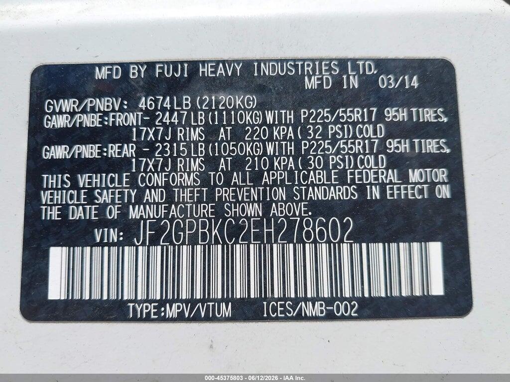 JF2GPBKC2EH278602 2014 SUBARU XV CROSSTREK HYBRID photo no. 9