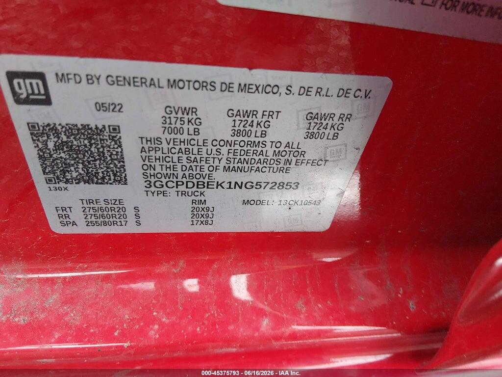 3GCPDBEK1NG572853 2022 CHEVROLET SILVERADO 1500 photo no. 9