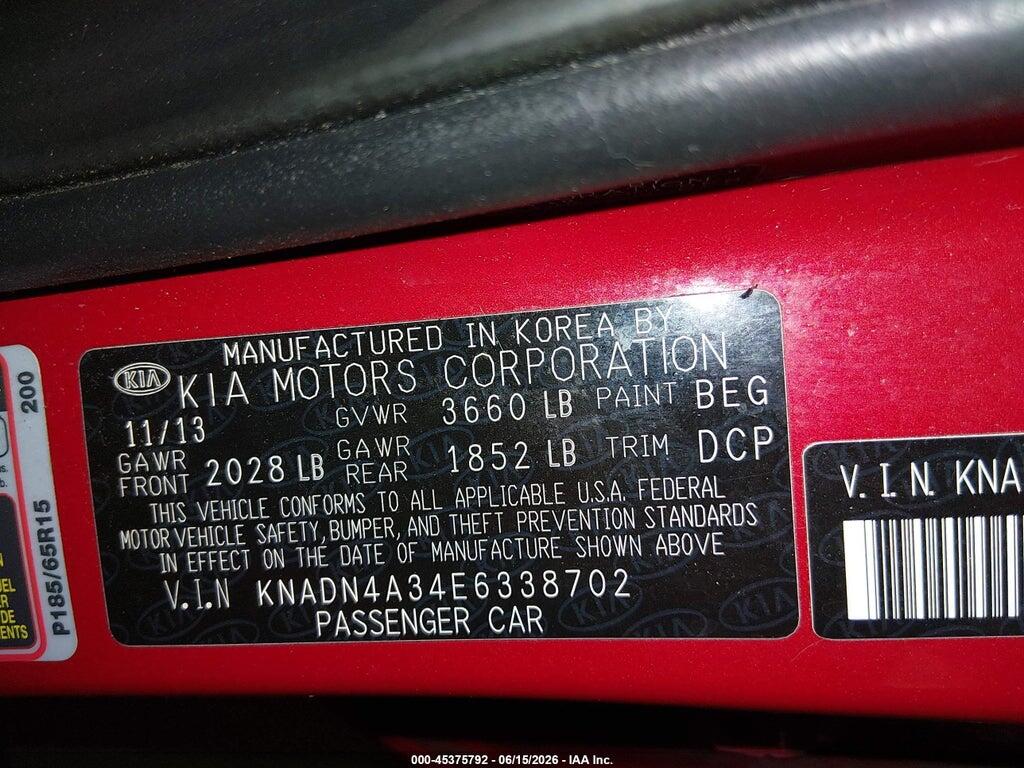 KNADN4A34E6338702 2014 KIA RIO photo no. 9