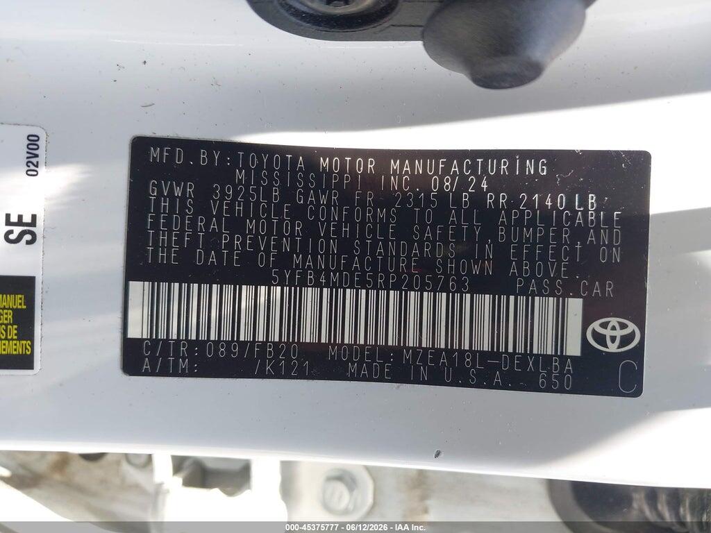 5YFB4MDE5RP205763 2024 TOYOTA COROLLA photo no. 9
