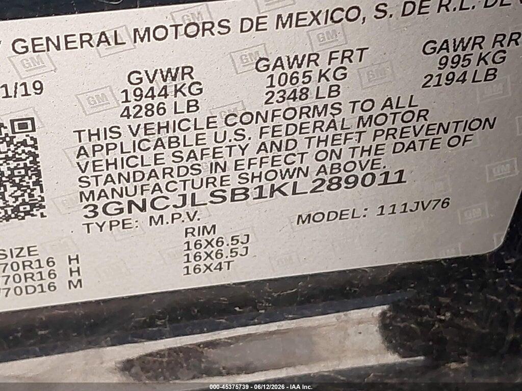 3GNCJLSB1KL289011 2019 CHEVROLET TRAX photo no. 9