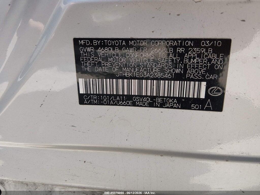 JTHBK1EG3A2385461 2010 LEXUS ES 350 photo no. 9