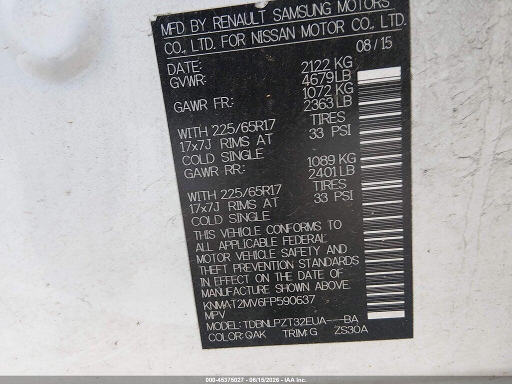 KNMAT2MV6FP590637 2015 NISSAN ROGUE photo no. 9