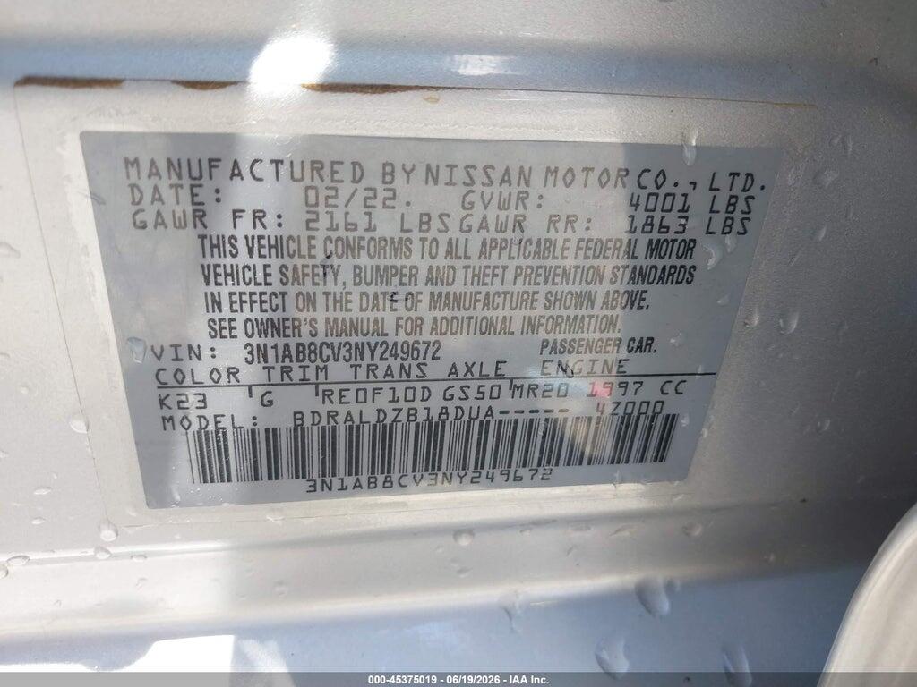 3N1AB8CV3NY249672 2022 NISSAN SENTRA photo no. 9