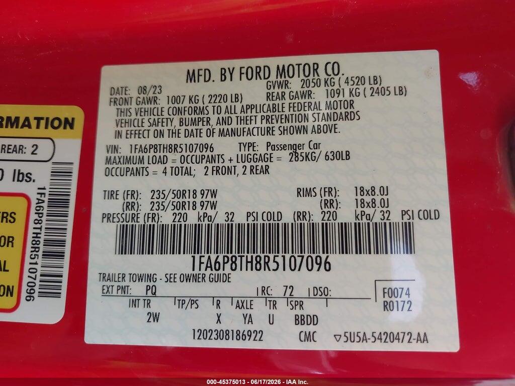 1FA6P8TH8R5107096 2024 FORD MUSTANG photo no. 9