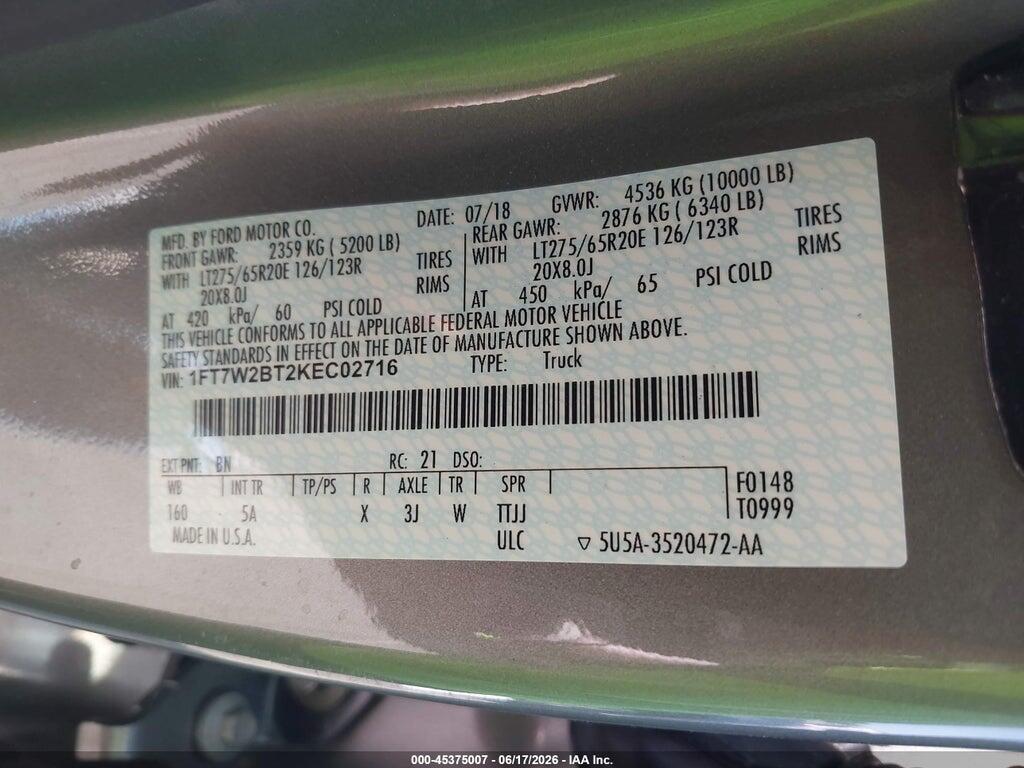 1FT7W2BT2KEC02716 2019 FORD F-250 photo no. 9