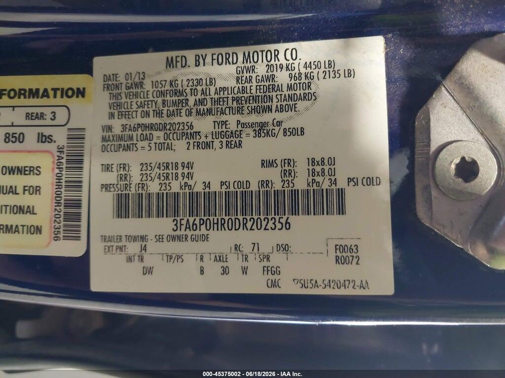 3FA6P0HR0DR202356 2013 FORD FUSION photo no. 9