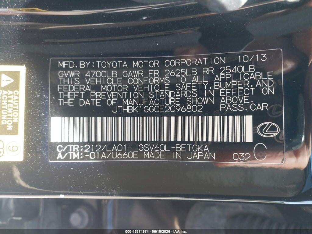 JTHBK1GG0E2096802 2014 LEXUS ES 350 photo no. 9