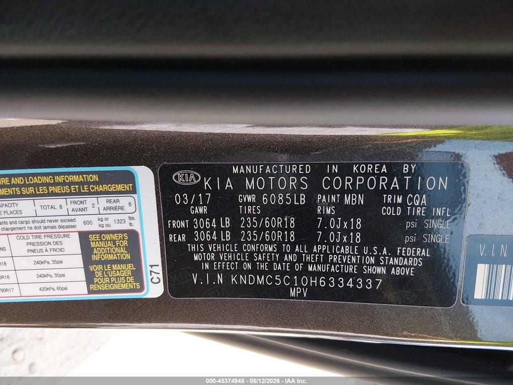 KNDMC5C10H6334337 2017 KIA SEDONA photo no. 9