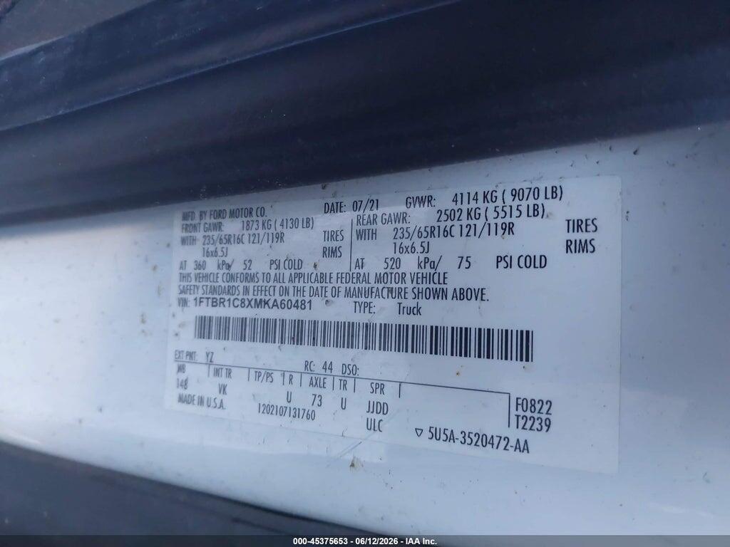 1FTBR1C8XMKA60481 2021 FORD TRANSIT-250 photo no. 9