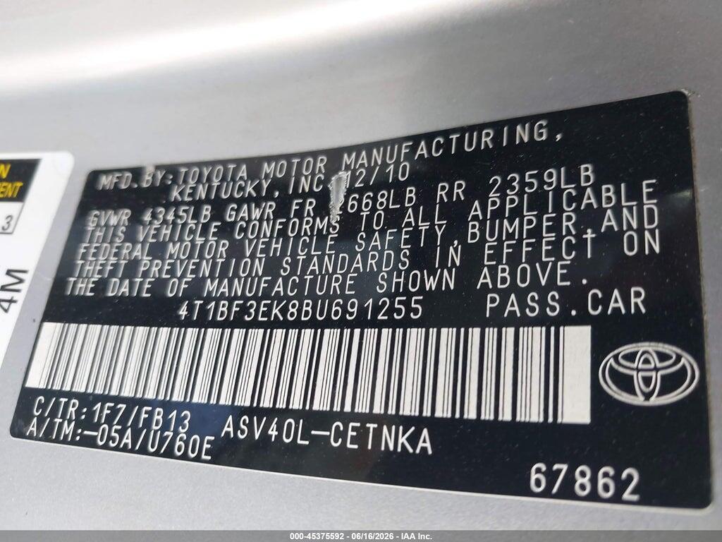 4T1BF3EK8BU691255 2011 TOYOTA CAMRY photo no. 9