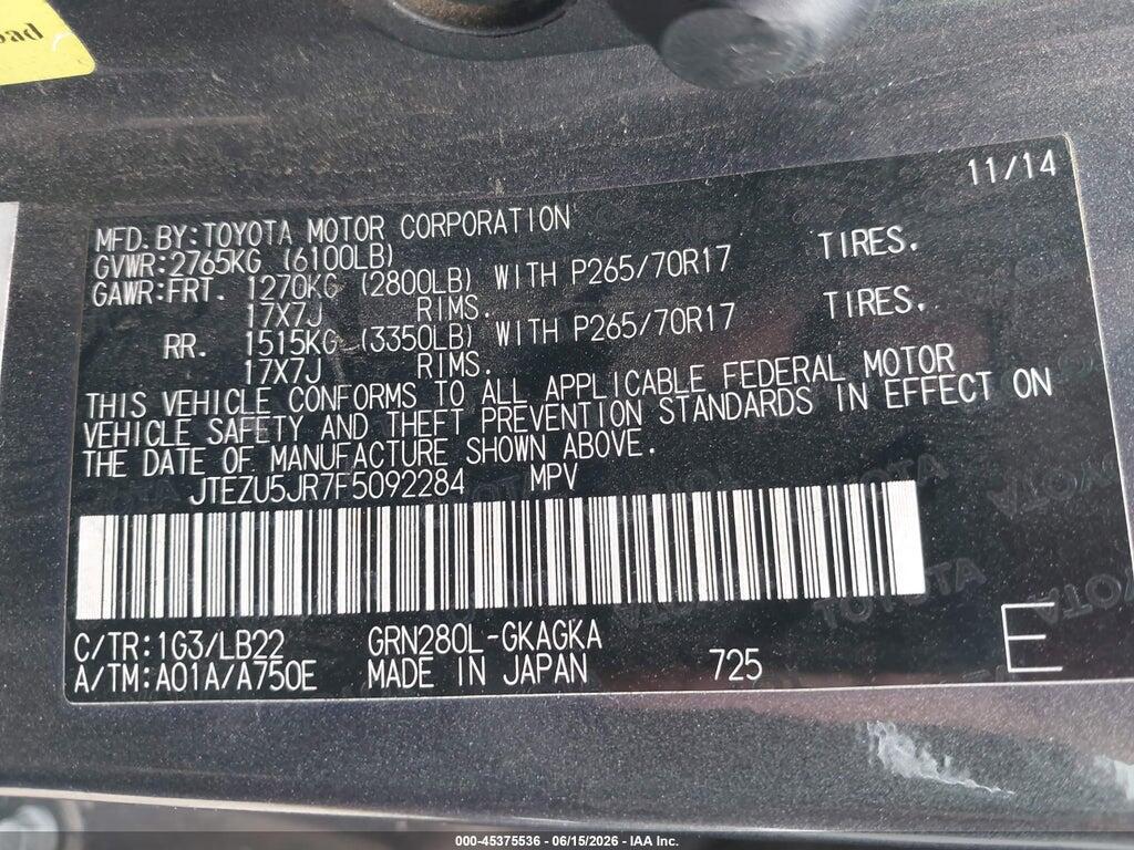 JTEZU5JR7F5092284 2015 TOYOTA 4RUNNER photo no. 9