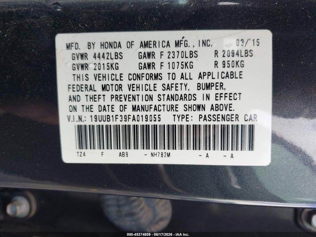 19UUB1F39FA019055 2015 ACURA TLX photo no. 9