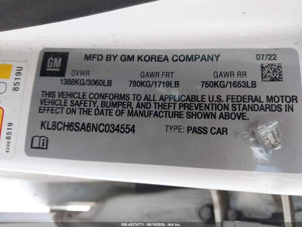 KL8CH6SA6NC034554 2022 CHEVROLET SPARK photo no. 9