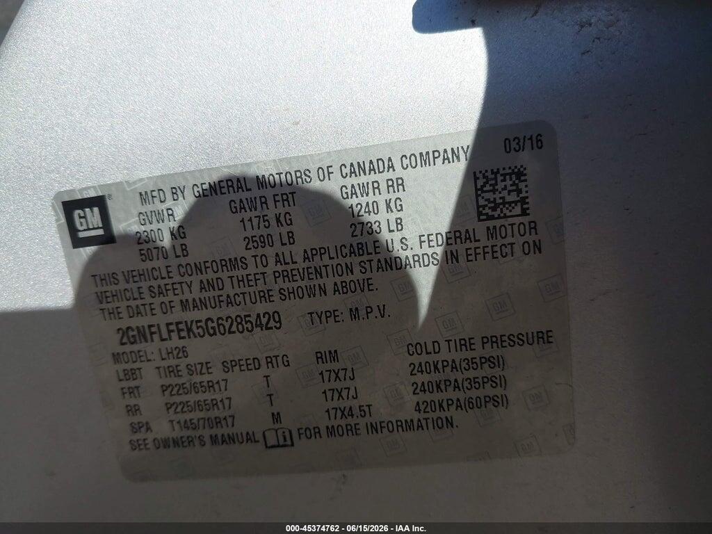 2GNFLFEK5G6285429 2016 CHEVROLET EQUINOX photo no. 9