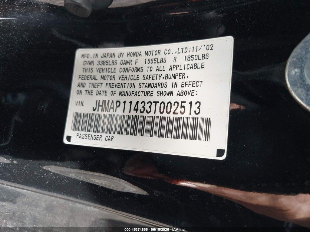JHMAP11433T002513 2003 HONDA S2000 photo no. 9