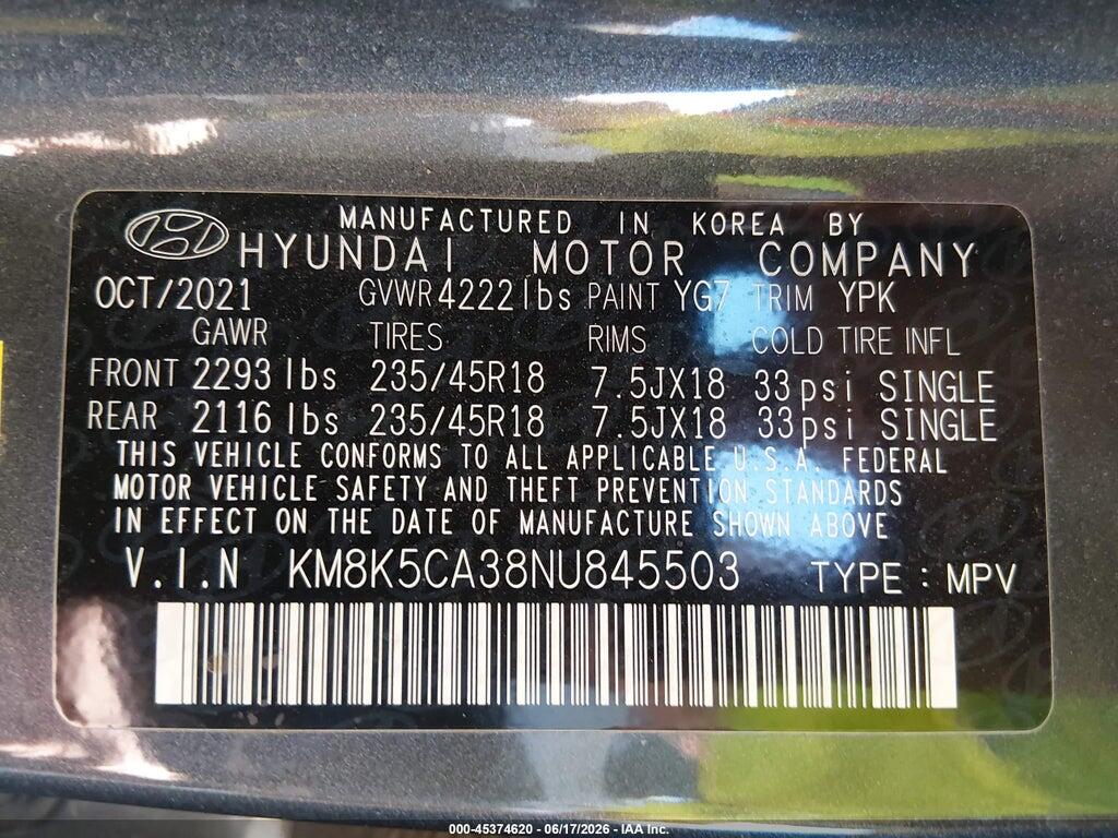KM8K5CA38NU845503 2022 HYUNDAI KONA photo no. 9