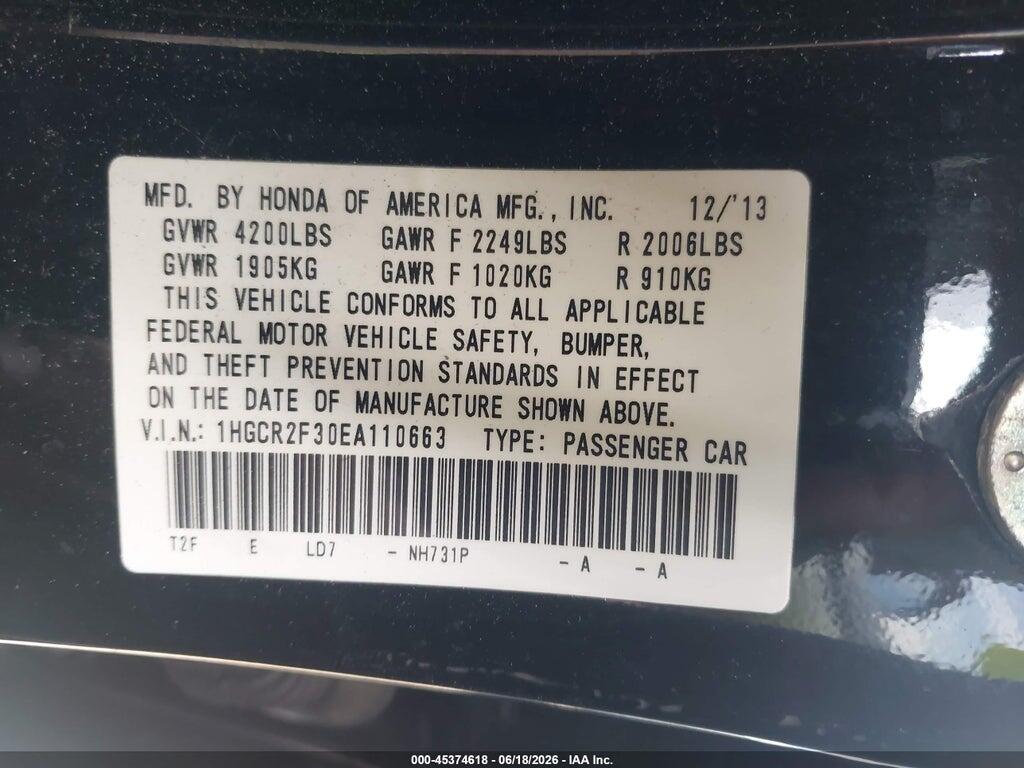 1HGCR2F30EA110663 2014 HONDA ACCORD photo no. 9