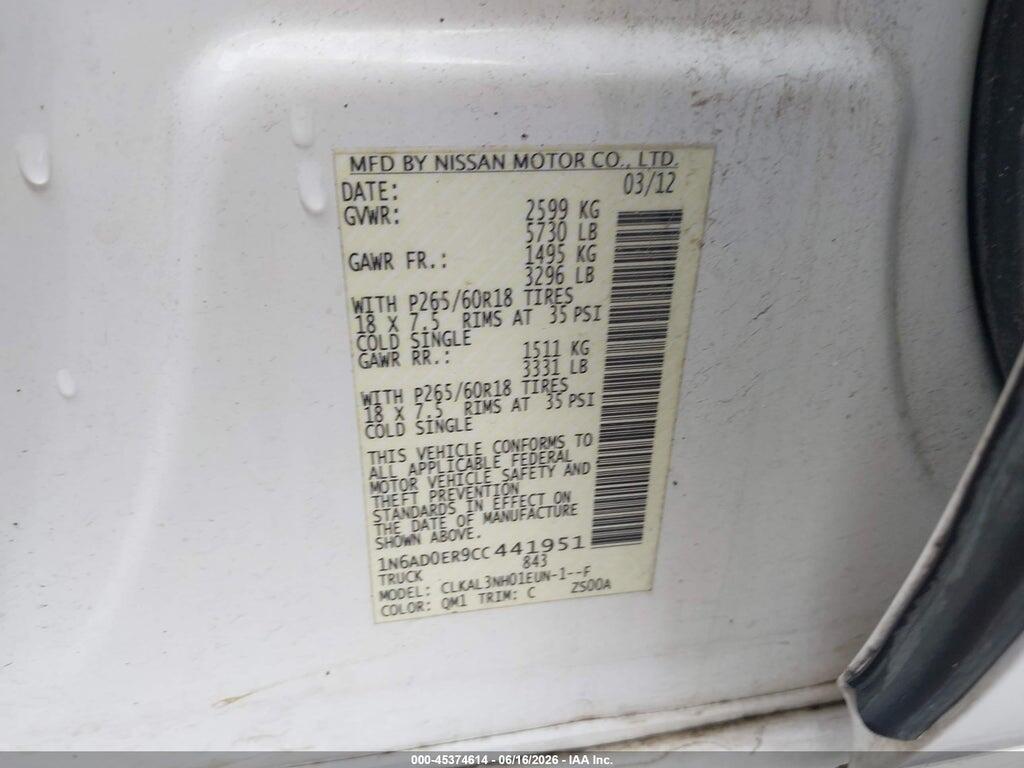 1N6AD0ER9CC441951 2012 NISSAN FRONTIER photo no. 9