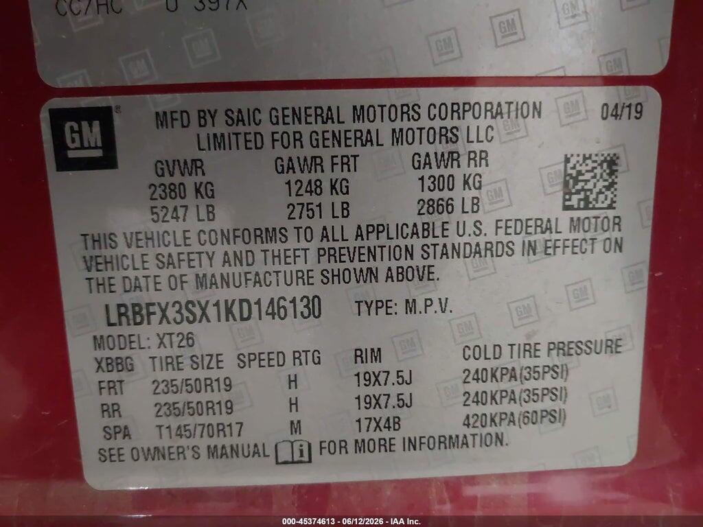 LRBFX3SX1KD146130 2019 BUICK ENVISION photo no. 9