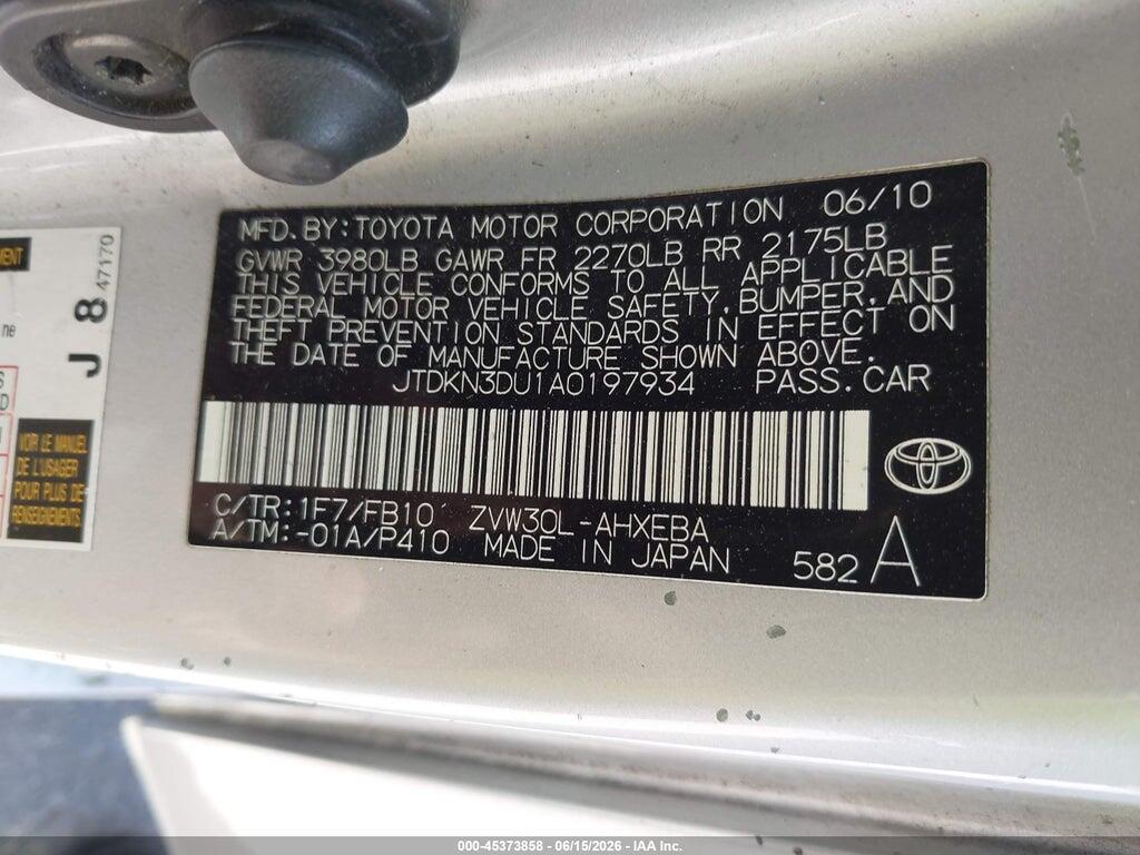 JTDKN3DU1A0197934 2010 TOYOTA PRIUS photo no. 9